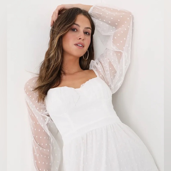 NEW Lulus Affectionate Aura White Swiss Dot Tiered Bustier Midi Dress Size XL - Picture 4 of 11